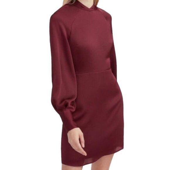 Express Dress Satin Mock Neck Balloon Sleeve Burgundy XXS NEW Feminine Office - Picture 1 of 10